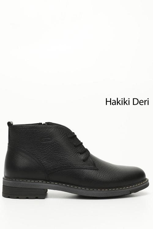 Erkek Siyah Bağcıklı Kauçuk Taban Hakiki Deri klasik Bot