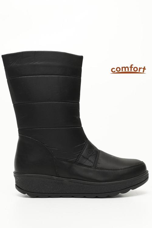 Kadın Siyah Fermuarlı Termo Taban Comfort Kar Botu