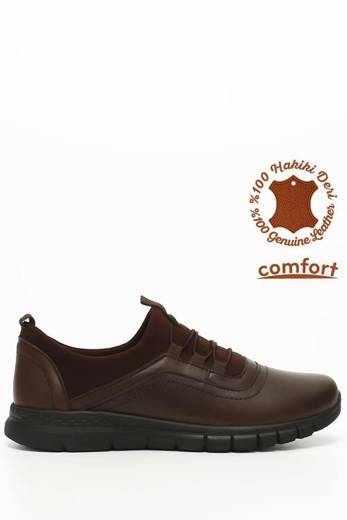 Kadın Kahverengi Lastik Bağcıklı Hakiki Deri Comfort Sneaker