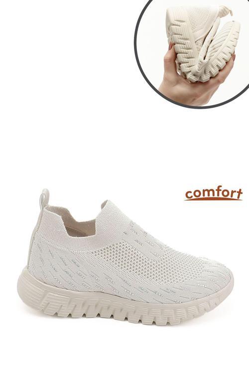Kadın Nude Triko Taşlı Memory Foam Tabanlıklı Comfort Sneaker