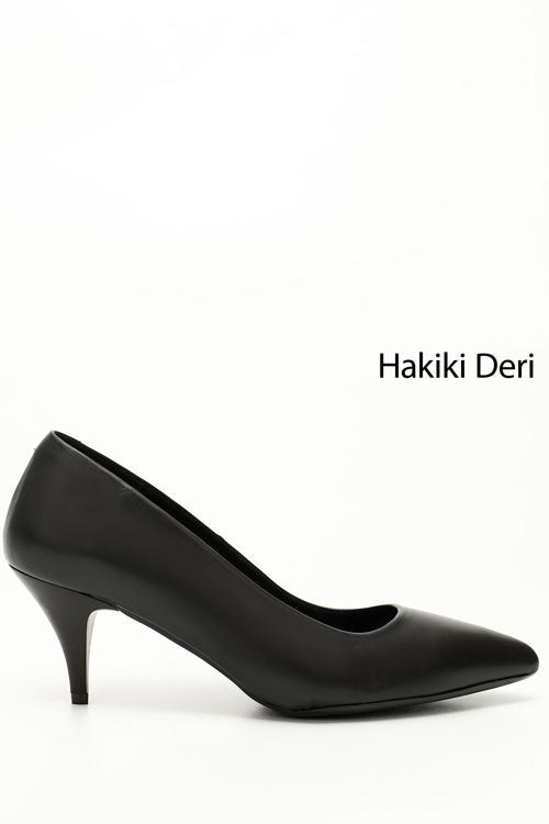 Kadın Siyah Sivri Burun Orta İnce Topuklu Stiletto