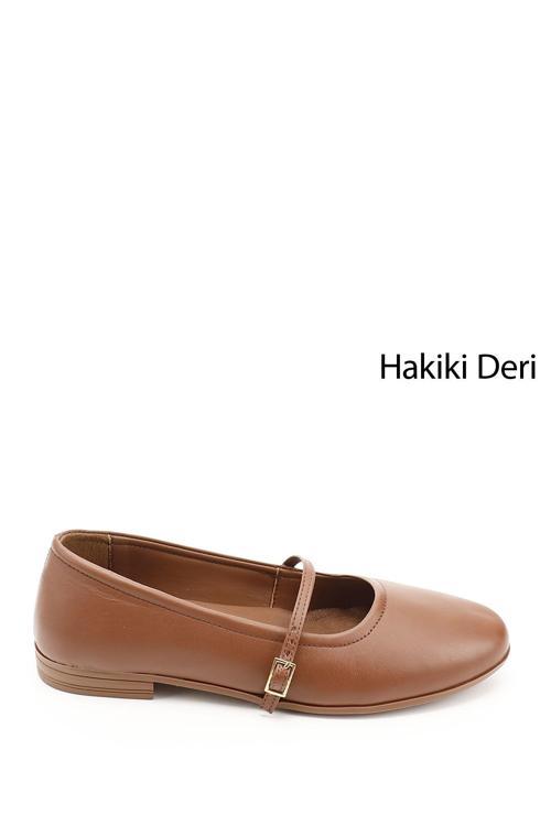 Kadın Taba Antik Mary Jane Hakiki Deri Babet