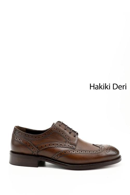 Erkek Taba Antik Bağcıklı Hakiki Deri Klasik Ayakkabı