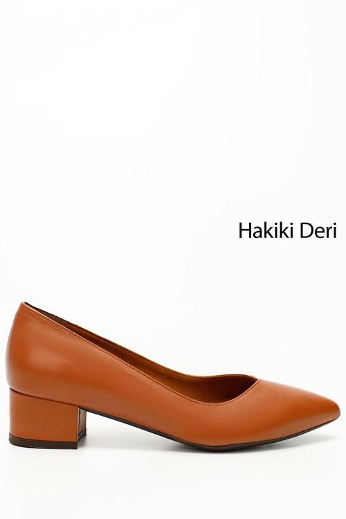 Kadın Taba Antik Kısa Kalın Topuklu Hakiki Deri Ayakkabı
