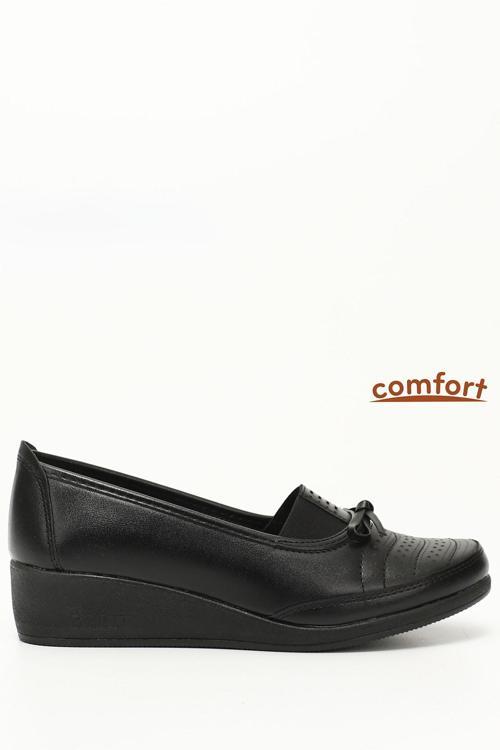 Kadın Siyah Fiyonklu Dolgu Taban Comfort Ayakkabı