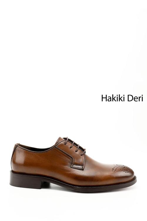 Erkek Taba Antik Bağcıklı Hakiki Deri Klasik Ayakkabı