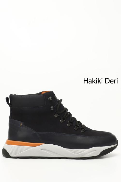 Erkek Lacivert Antik Bağcıklı Spor Hakiki Deri Ourdoor Bot