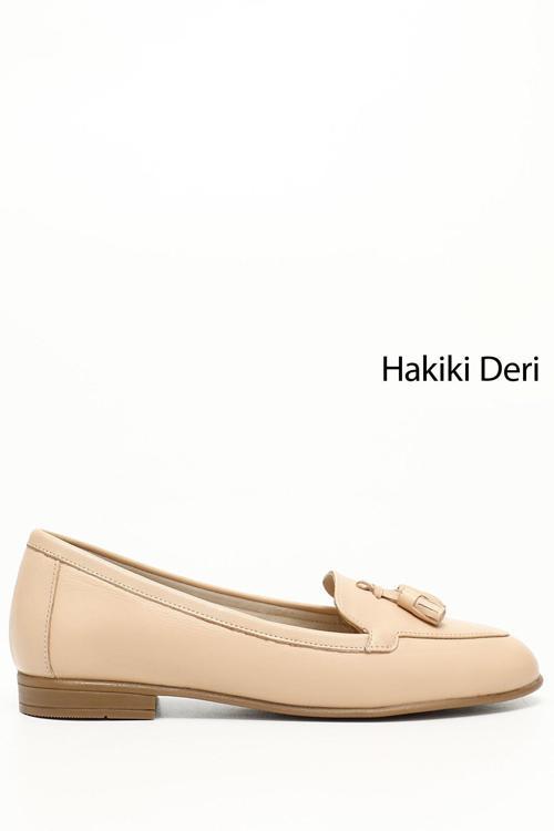 Kadın Ten Püsküllü Hakiki Deri Babet