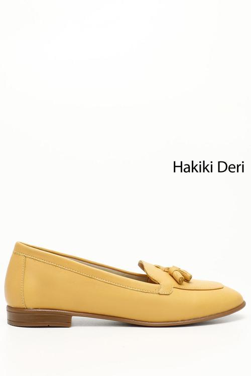 Kadın Hardal Püsküllü Hakiki Deri Babet