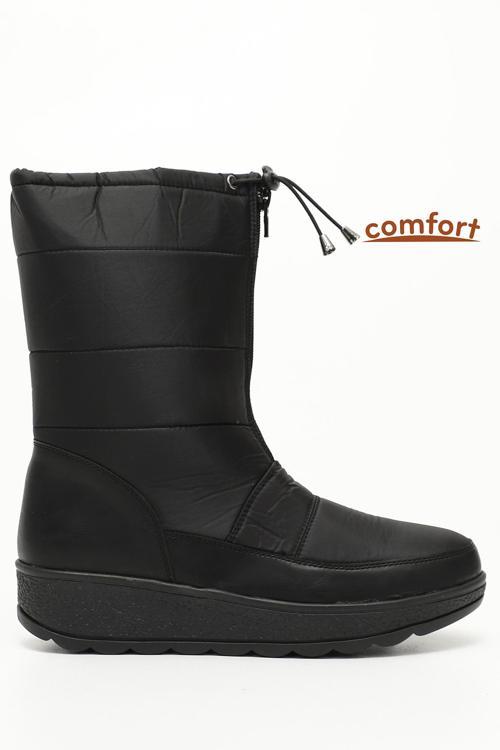 Kadın Siyah Fermuarlı Termo Taban Comfort Kar Botu