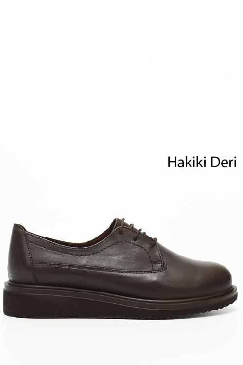 Kadın Kahve Antik Bağcıklı Dolgu Taban Hakiki Deri Ayakkabı