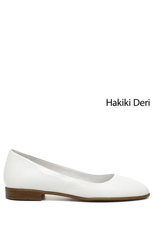 Kadın Beyaz Hakiki Deri Babet