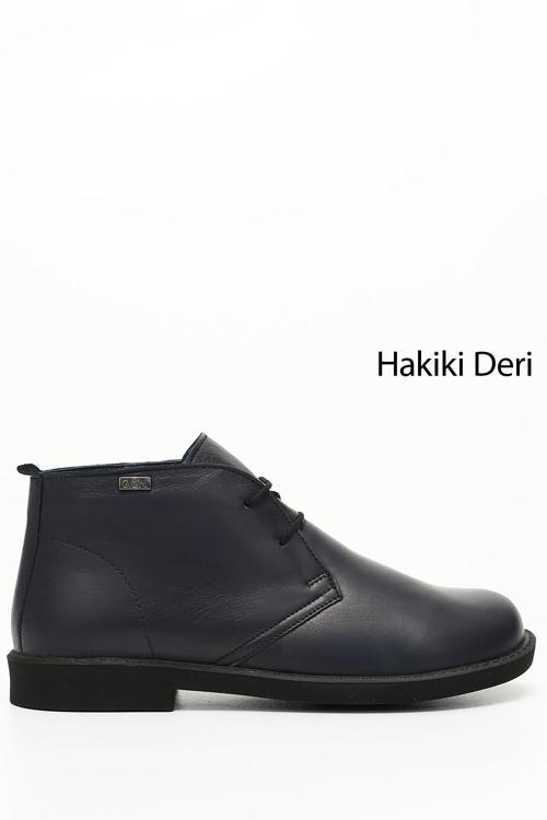 Kadın Lacivert Antik Kauçuk Taban Hakiki Deri Bot