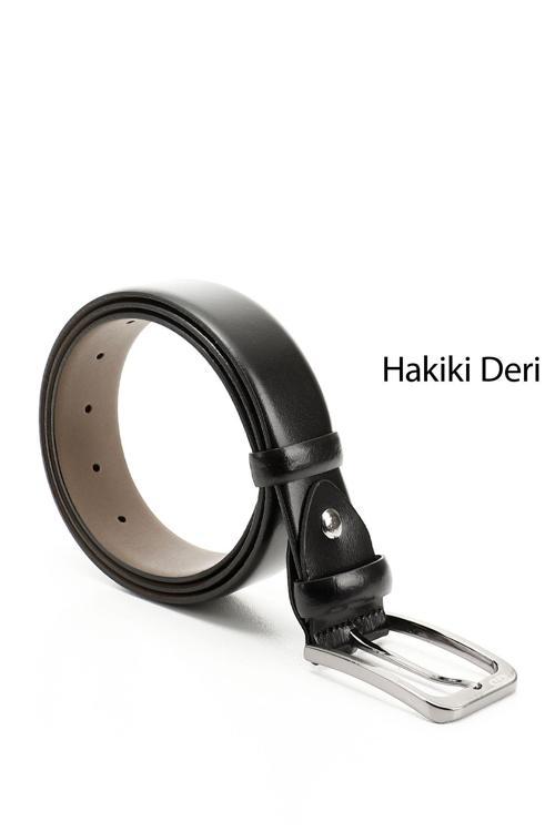 Erkek Siyah Hakiki Deri 3,5 Cm Klasik Kemer