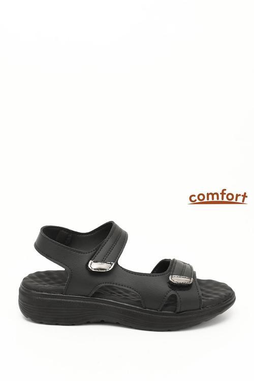 Kadın Siyah Cırt Bantlı Comfort Sandalet
