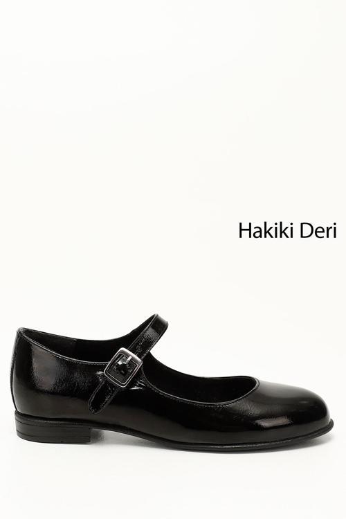 Kadın Siyah Rugan Bilek Bağlı Mary Jane Hakiki Deri Babet