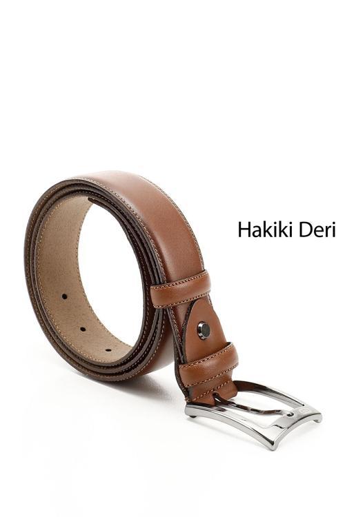 Erkek Taba Antik Hakiki Deri 3,5 Cm Klasik Kemer