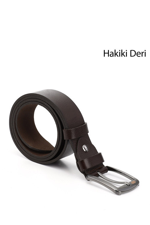 Erkek Kahve Antik Hakiki Deri 4 Cm Kot Kemeri