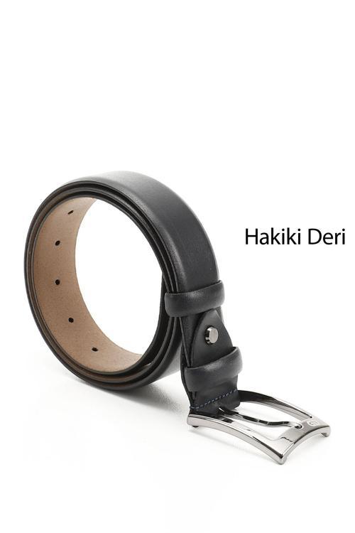 Erkek Lacivert Antik Hakiki Deri 3,5 Cm Klasik Kemer