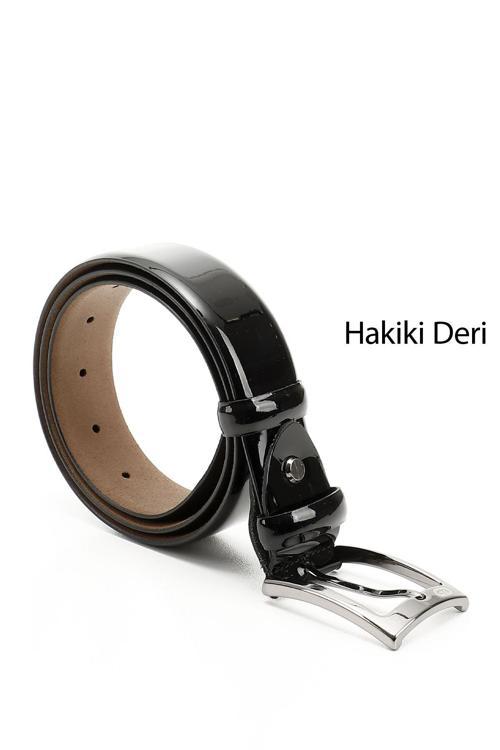 Erkek Siyah Rugan Hakiki Deri 3,5 Cm Klasik Kemer