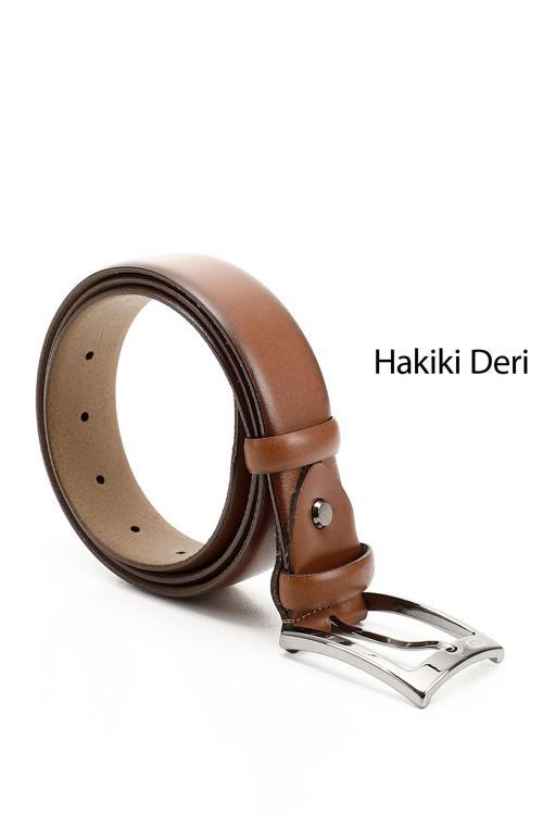 Erkek Taba Antik Hakiki Deri 3,5 Cm Klasik Kemer