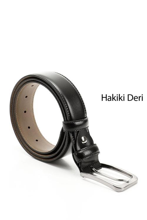 Erkek Siyah Hakiki Deri 3,5 Cm Klasik Kemer