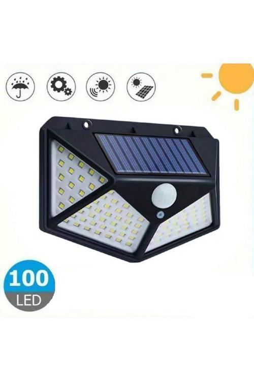 100 Ledli Solar Lamba Beyaz Led Işık Güneş Enerjili Yazlık Bahçe Duvar Kapı Aydınlatma Aplik Lambası