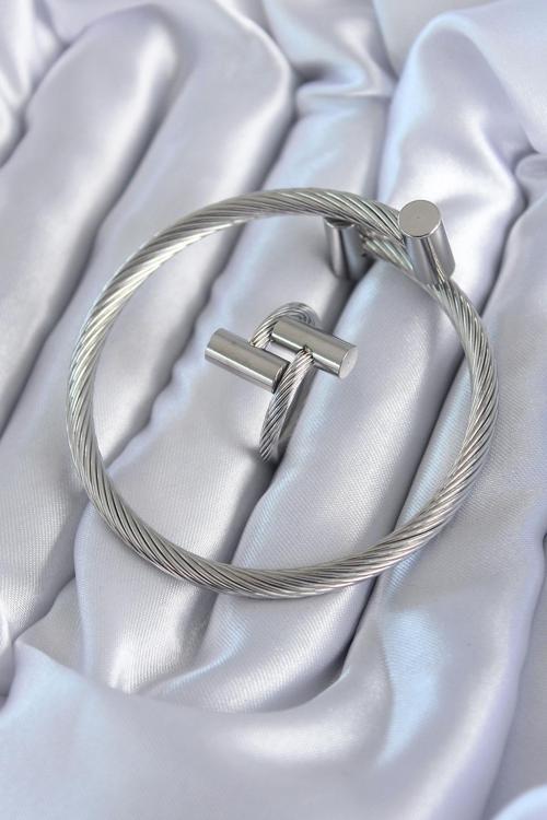 Bakımlı Erkek için Silver Çelik Örgülü Bileklik Yüzük Seti