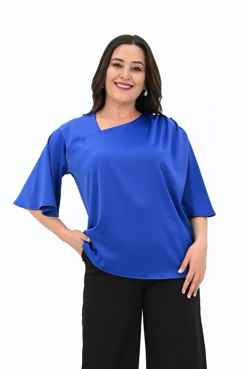 Kadın Büyük Beden Metal Düğme Detaylı Bluz 1862-25