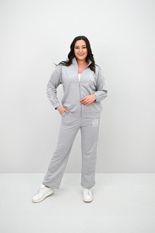 Kadın Büyük Beden Fermuarlı İki İplik İşleme Detaylı Eşofman Takımı 8152-25-1