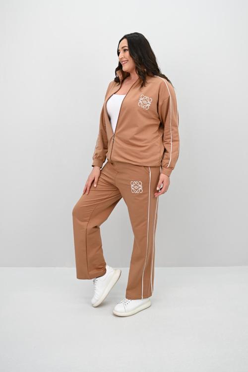 Kadın Büyük Beden Fermuarlı İki İplik İşleme Detaylı Eşofman Takımı 8152-25-1