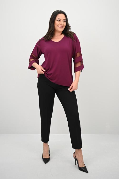 Kadın Büyük Beden Yarasa Kol Tül Detaylı Bluz 1901-25