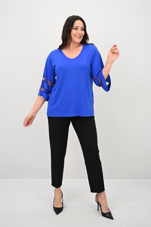 Kadın Büyük Beden Yarasa Kol Tül Detaylı Bluz 1901-25