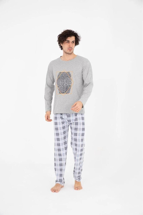 Erkek Pamuk'lu Uzun Kol İnce Pijama Takımı 1000 - 1 Adet Gri-2XL