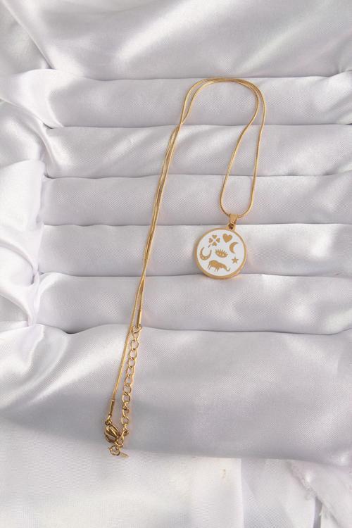 Zarif Kadın için Golden Çelik Beyaz Mineli Karışık Tarot Kolye