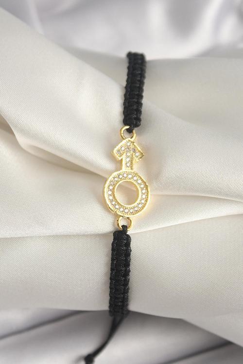 Zarif Kadın için Golden Pirinç Zirkonlu Mars Stil Asansörlü Makrome Bileklik