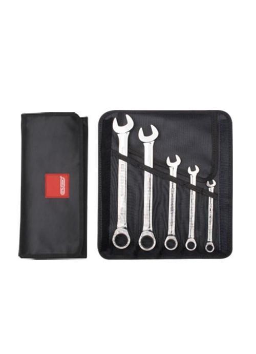 5 Parça C-Gear Cırcırlı Kombine Anahtar Takımı (Düz)-Bez Çantalı - B05-R05