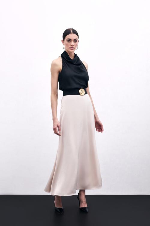 Uzun Saten Etek - Bej
