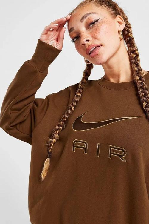 Air Fleece Crew Sweatshirt Brown Oversize Sweatshirt Kahverengi