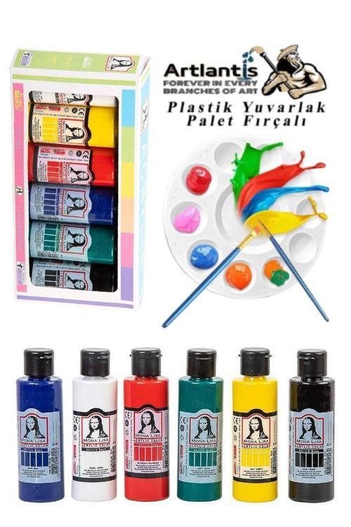 Monalisa Akrilik Boya 6 Renk x 70 ml Ana Renkler 1 Pkt ve Yuvarlak Resim Paleti Fırçalı 1 Pkt 10 Hazneli Boya Paleti