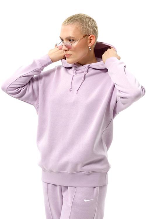 Sportswear Collection Essentials Oversized Hoodie Büyük Beden Kapüşonlu Kadın Mor Sweatshirt