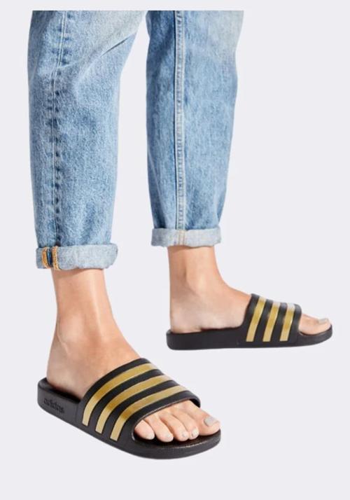 Adilette Black Gold Slides Siyah Altın Kadın Terlik