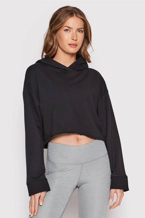 Yoga Luxe Cropped Fleece Training Hoodie Kadın Büyük Beden Crop Sweatshirt Siyah