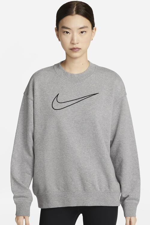 Training Plus Essential Get Fit Dri Fit Graphic Crew Grey Oversized Bol Kesim Kadın Sweatshirt Gri