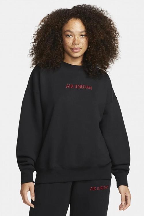 Air Jordan Wordmark Fleece Oversized Fit Women's Crew Geniş Kalıp Kadın Sweatshirt Siyah
