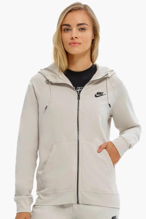 Sportswear Essential Fleece Full Zip Hoodie Kadın Kapüşonlu Sweatshirt Krem