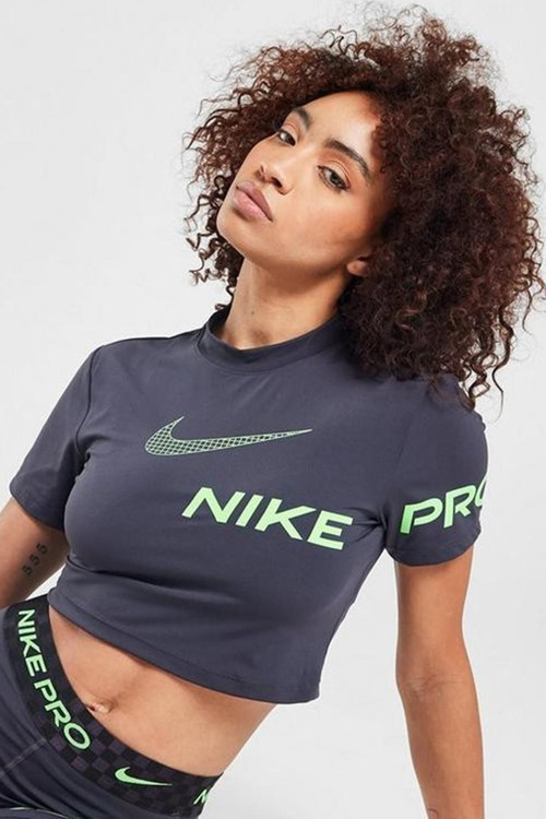 Pro Dri-Fit Cropped Graphic Sleeve Kadın Antrasit Tişört