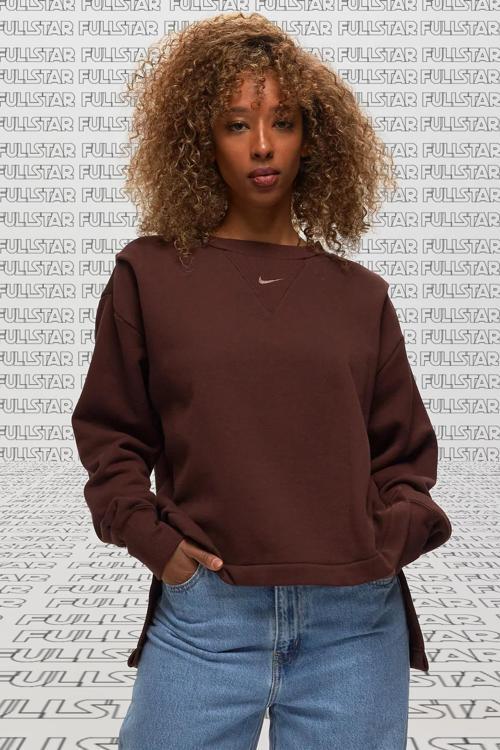 Sportswear Modern Fleece Oversized French Terry Crew Neck Sweatshirt Kadın Oversize Fransız Kumaş Sweatshir Kahverengi