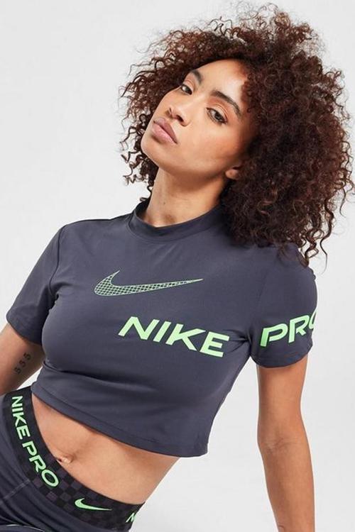 Pro Dri-Fit Cropped Graphic Sleeve Kadın Antrasit Tişört