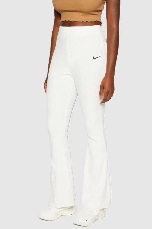 Sportswear Rib Jersey White Yüksek Belli Fitilli Kadın Eşofman Altı Kırık Beyaz